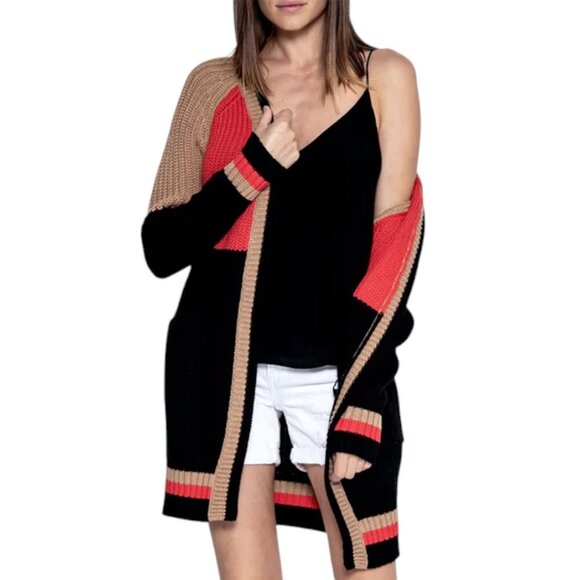 One Grey Day Dakota Open Front Color Block Cardigan Sz L - Picture 1 of 9